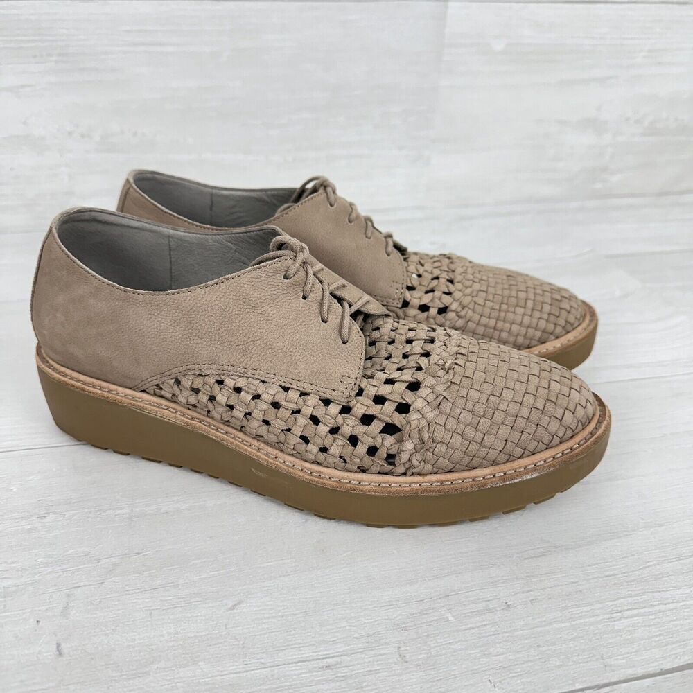 Eileen Fisher Platform Shoes Women‎ Sz 9 Oxford Woven Loafer Oath Leather Nubuck